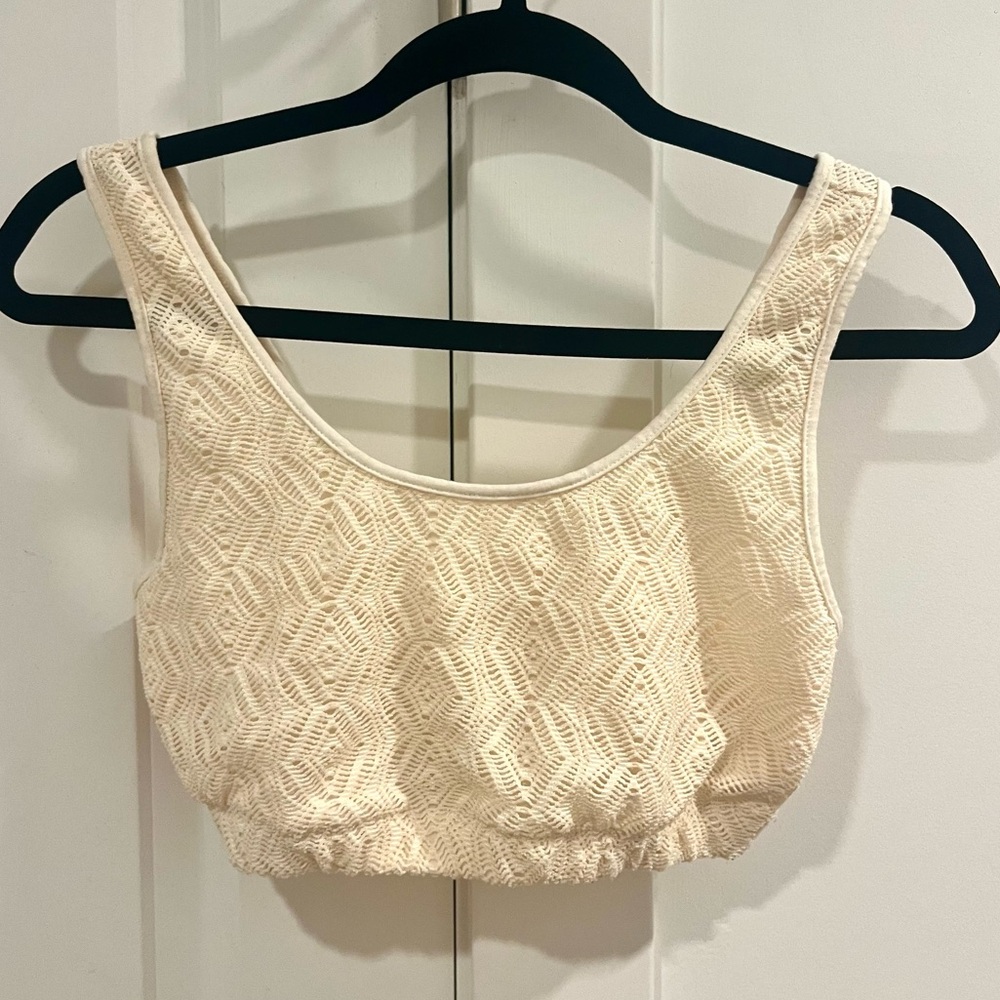 Forever 21 Cream Crochet-like Knit Crop Top